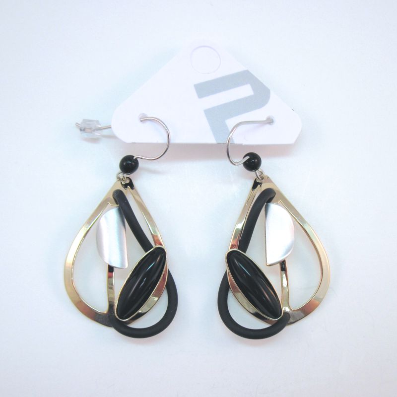 Shiny Gold and Black Rubber Teardrop Dangles - Click Image to Close